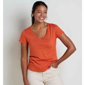 Toad & Co Women’s Marley Tee Organic Cotton Blend V‑Neck Orange Size Medium